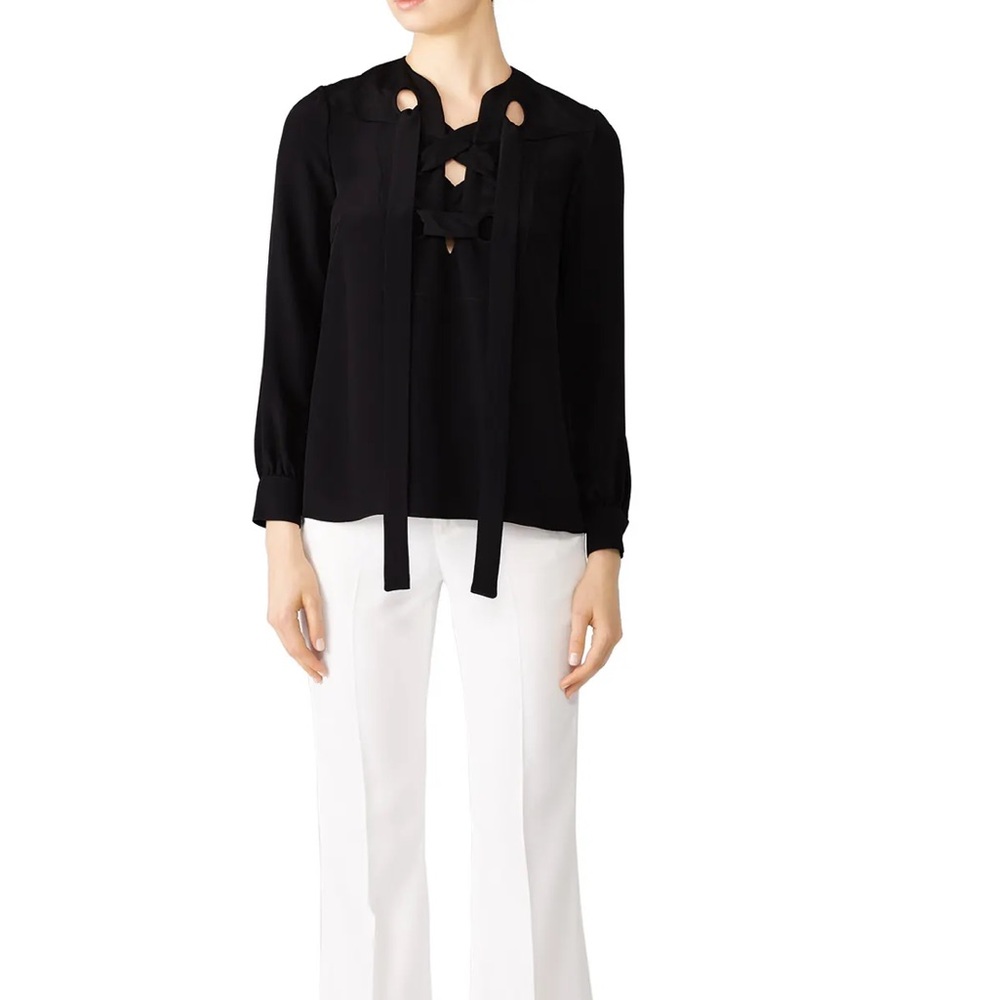 Derek Lam  Black Silk Sara lace up Tie-Neck Long-Sleeve Blouse 0